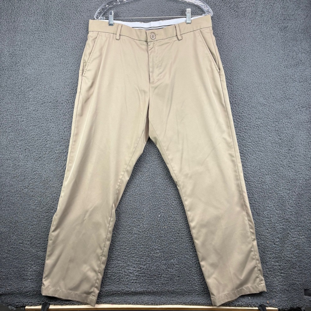 Amazon Essentials Mens Khaki Chino Pants 34W x 30L Tan Flat Front Trousers